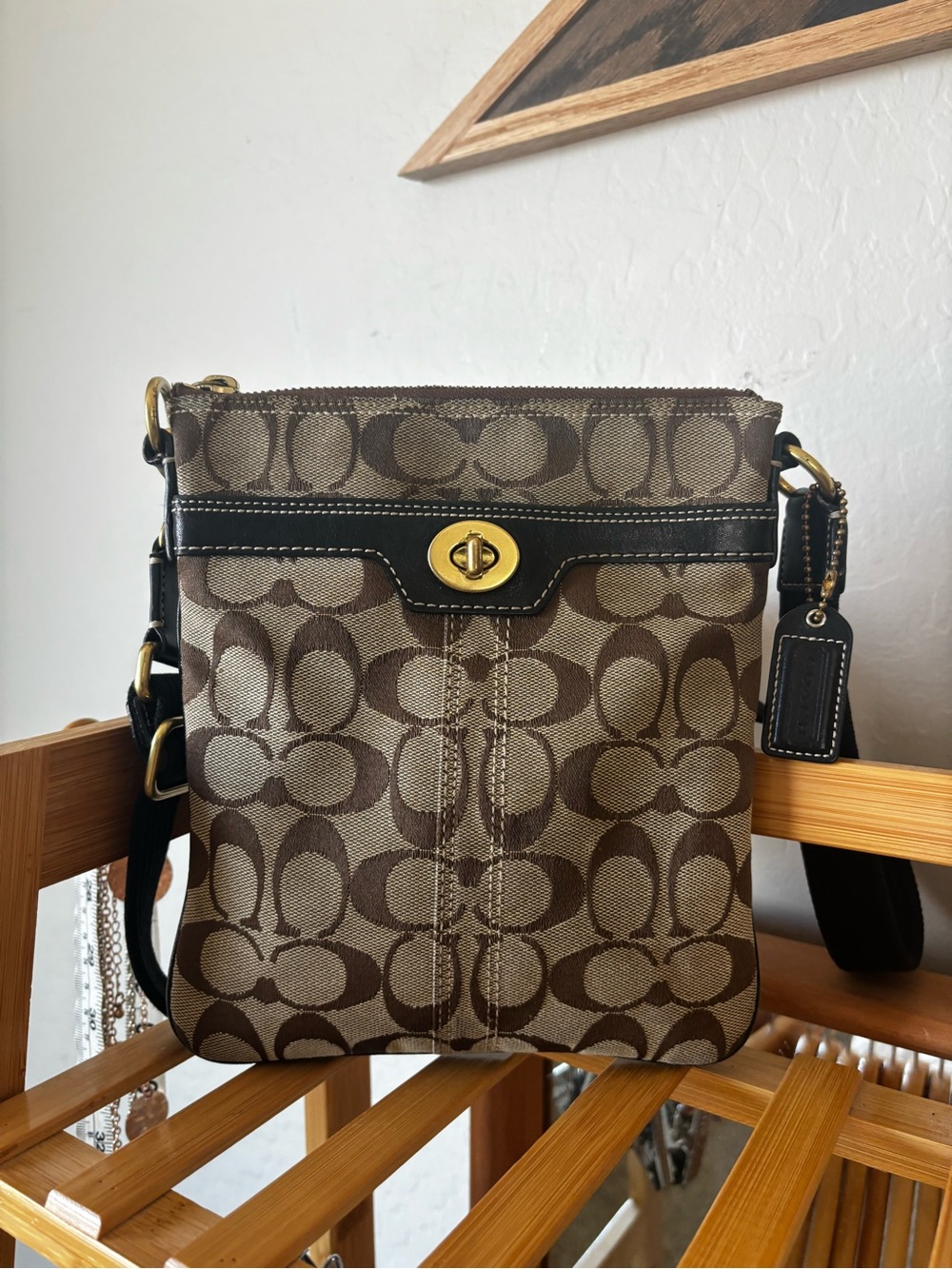 Coach Brown Signature Canvas Crossbody with Black Trim - Picture 3 of 12